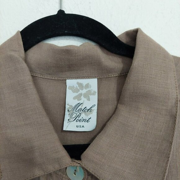 Match Point Tan Brown 3/4 Sleeve 100% Linen Tunic Top Coastal Grandma Small - Picture 7 of 10